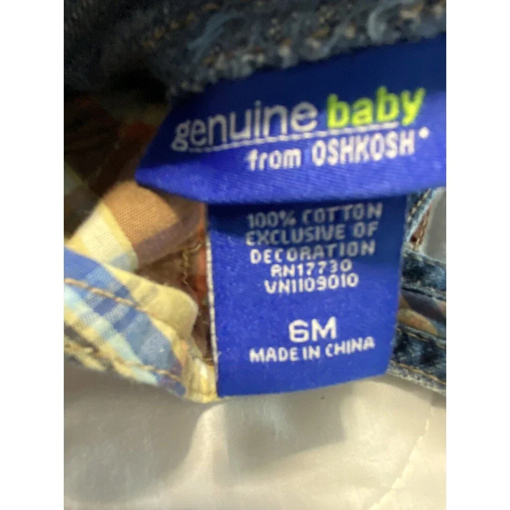 OshKosh BGosh Overalls 6 month Plaid Lined Vestbak Denim Snap USA Vtg. EUC